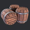 Three Wooden Barrels Decorative Ornament Set With Metal Hoops For Home Decor