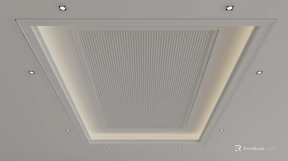 Modern Ceiling Design With Grid Pattern And Recessed Lights In Sleek Frame 3d model 