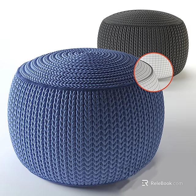 Round Woven Blue and Black Stools Featuring Textured Weave and Smooth Top 3d model 