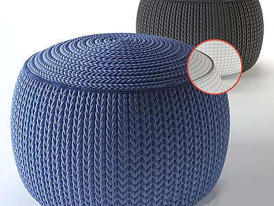 Round Woven Blue and Black Stools Featuring Textured Weave and Smooth Top 3d model
