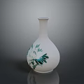 Artistic White Ceramic Vase With Green Floral Carvings Sleek Neck And Rounded Body Sculpture