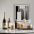 Elegant Modern Decorative Interior With Wine Whiskey Bottles Drinks Glasses On Tray