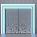 Modern Swing Door Design With Blue Neon Border And Perforated Dot Pattern Against Gray Background 3d model