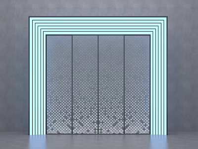 Modern Swing Door Design With Blue Neon Border And Perforated Dot Pattern Against Gray Background 3d model
