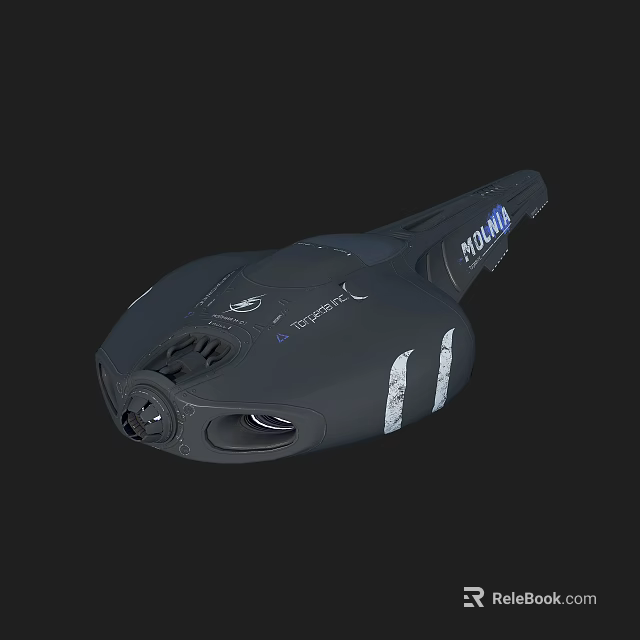 Futuristic Black Cybernaut Vehicle With Streamlined Hull Cockpit Windows And Thruster Details 3d model 