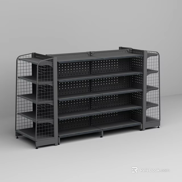 Convenience Store Open Shelving Unit With Multiple Layers And Grid Design 3d model