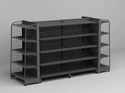 Convenience Store Open Shelving Unit With Multiple Layers And Grid Design 3d model