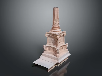 Classical Stone Column With Ornate Carved Base And Intricate Architectural Details 3d model