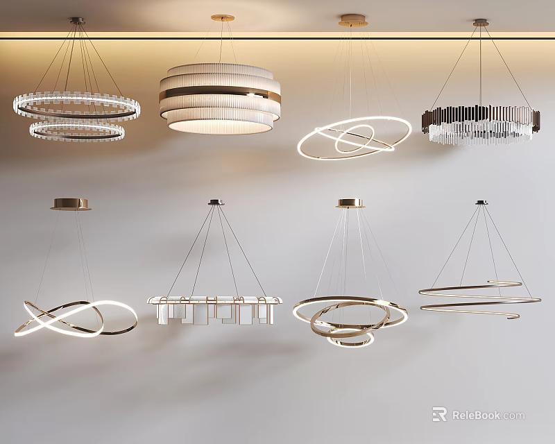 Modern Stylish Pendant Light Combinations With Circular Layered And Geometric Metal Frame Designs 3d model 