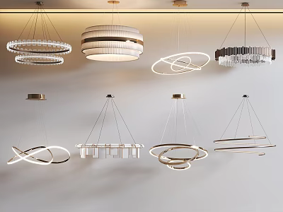 Modern Stylish Pendant Light Combinations With Circular Layered And Geometric Metal Frame Designs 3d model