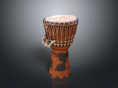 Decorative Handmade Drum With Leather Head And Carved Wooden Body For Living Supplies 3d model