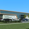 Modern Industrial Factory Building With Surrounding Greenery Parking Lot And Trees