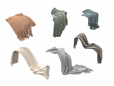 Various Colored Blankets With Fringed Edges And Soft Texture Designs 3d model