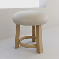 Modern Wooden Stool With Cream Padded Seat And Rattan Ring For Kitchen Island