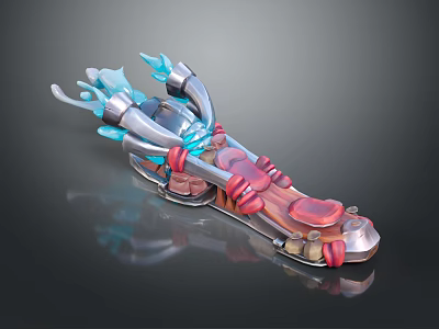 Sci Fi Vehicle With Blue Flames Silver Structure And Red Components 3d model