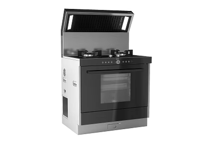 Modern Integrated Kitchen Appliance With Gas Stove Range Hood And Oven 3d model