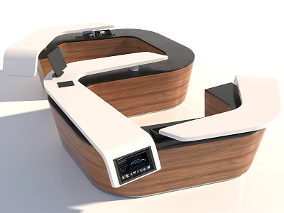 Modern Reception Desk With Wooden Panel And White Countertop Design 3d model