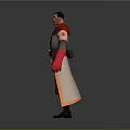 Game Film Character Knight in Gray Red Outfit With Red Gloves Belt and Chest Emblem