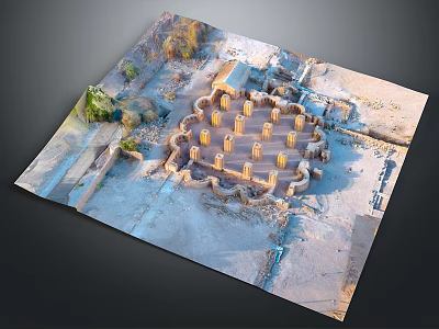 Cartoon Style Ancient Village Scene With Circular Stone Pillars Green Trees And Paths 3d model