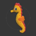 Yellow And Red Seahorse Toy With Orange Fins On Black Background
