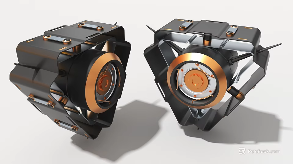 Black and Gold Industrial Equipment Featuring Metallic Components Circular Core and Bolted Structure 3d model 