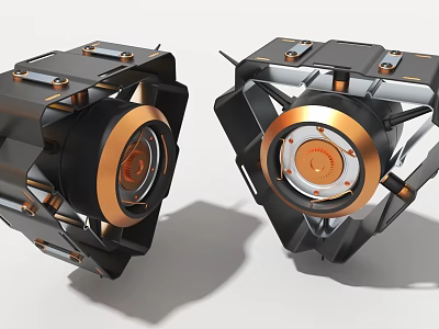 Black and Gold Industrial Equipment Featuring Metallic Components Circular Core and Bolted Structure 3d model