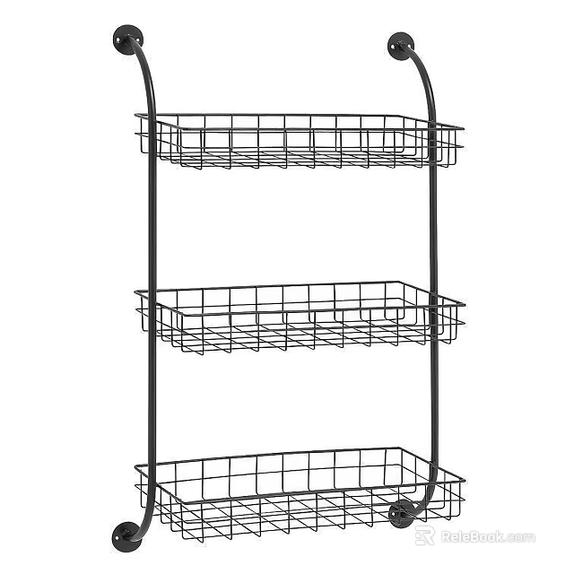 Three Tier Black Metal Storage Rack with Wire Baskets for Home Organization 3d model 
