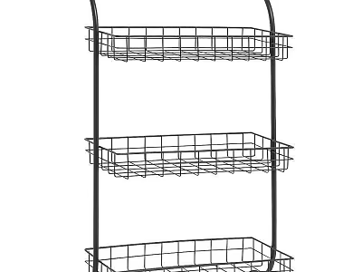 Three Tier Black Metal Storage Rack with Wire Baskets for Home Organization 3d model