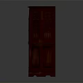 Dark Brown Wooden Cabinet With Intricate Carved Details And Open Lower Shelf