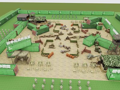 Kids Play Area With Green Fences Container Structures And Pumpkin Decorations 3d model