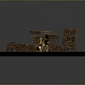 Ancient Wooden Transportation And Building Models With Carts Cabins And Barrels