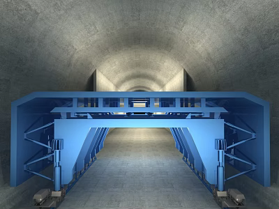 Tunnel Road Infrastructure Interior With Blue Support Structure And Lighting 3d model