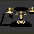 Vintage Rotary Dial Telephone With Gold Accents Black Body And Retro Design For Digital Collection