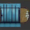 Cartoon Style House With Blue Wave Roof White Walls Brown Door And Small Pool With Plants