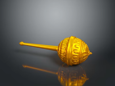 Golden Carved Ceremonial Weapon With Long Handle And Shiny Surface 3d model