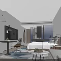 Contemporary Stylish Hotel Guest Room With Comfortable Bed Office Nook And Relaxing Living Space