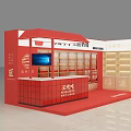 Modern Red Mall Counter Interior with Display Shelves and Screen 3d model