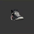 Navy Blue High Top Canvas Shoes With Red And White Side Accents And White Laces
