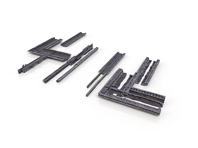 Black Plastic Model Scene Components Including Track Pieces And Connectors 3d model