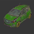 Green Compact Car With Black Wheels In Modern Rendered Style