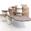 Futuristic Domed Buildings On Floating Rock Platforms With Connected Walkways And Tower Structures