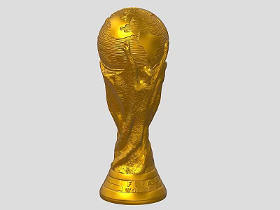 Golden FIFA Trophy With Globe Top And Ornate Base Design Details 3d model