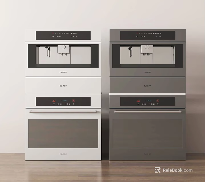 Modern Stacked White and Gray Kitchen Appliances with Oven and Microwave 3d model 