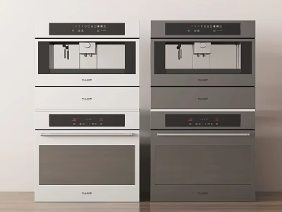 Modern Stacked White and Gray Kitchen Appliances with Oven and Microwave 3d model