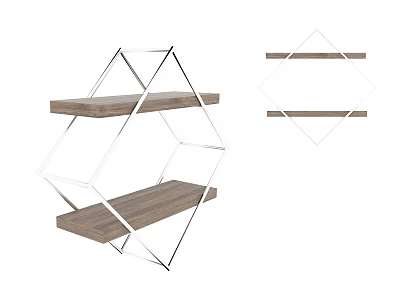 Modern Wall Shelves With Hexagonal And Diamond Shaped Metal Frame Wooden Shelves 3d model