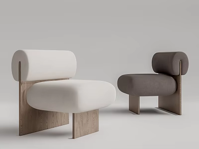 Modern Leisure Chair with White and Dark Gray Upholstered Cushion and Wooden Frame 3d model