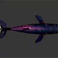 Glowing Dark Blue Whale Aquatic Animal with Purple Red Light Effects on Gray Background