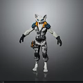 Anthropomorphic White Feline Character With Blue Eyes And Futuristic Armor Shoulder Accents