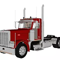 Red Heavy Duty Semi Truck with Chrome Exhaust Pipes and Large Wheels