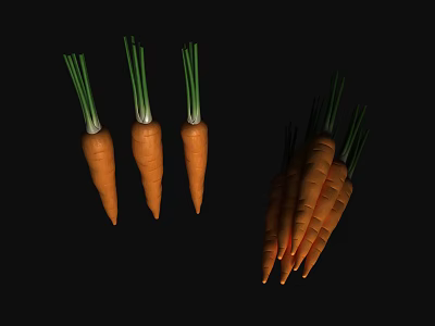 Fresh Carrots With Green Leafy Tops Arranged As Single And Grouped Bunches 3d model
